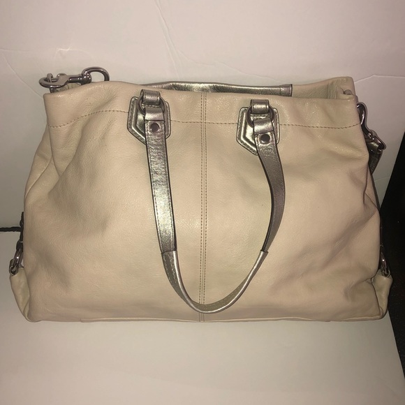 Coach Leather Handbag Purse Leather Ivory White & Silver - Picture 3 of 7